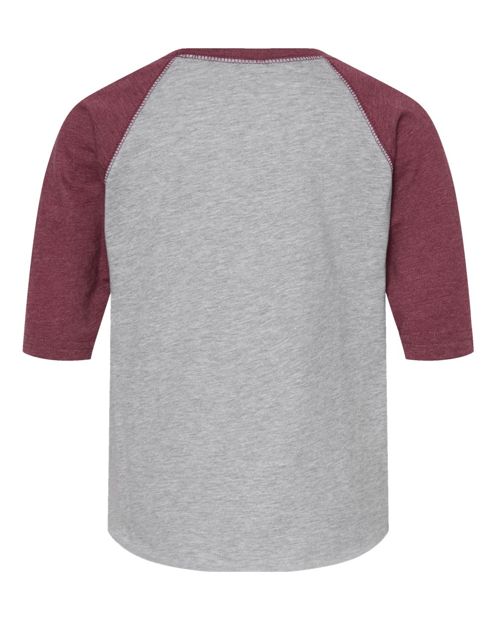 Rear View of Vintage Heather/ Vintage Burgundy Toddler Baseball Fine Jersey Three-Quarter Sleeve Tee - 3330