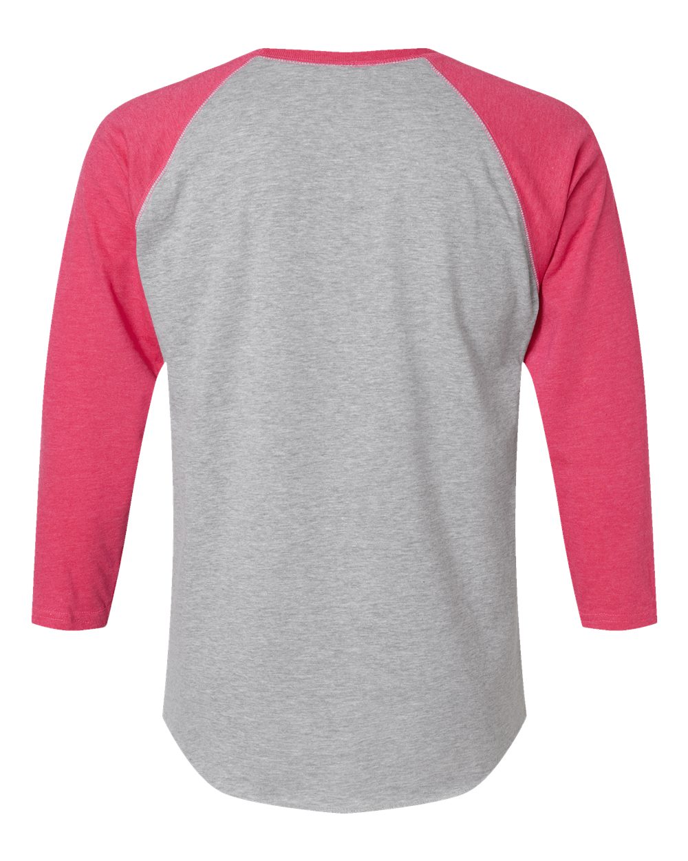 Rear View of Vintage Heather/ Vintage Hot Pink Baseball Fine Jersey Three-Quarter Sleeve Tee - 6930