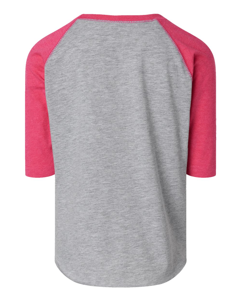 Rear View of Vintage Heather/ Vintage Hot Pink Toddler Baseball Fine Jersey Three-Quarter Sleeve Tee - 3330