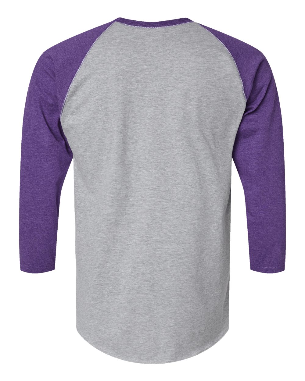 Rear View of Vintage Heather/ Vintage Purple Baseball Fine Jersey Three-Quarter Sleeve Tee - 6930