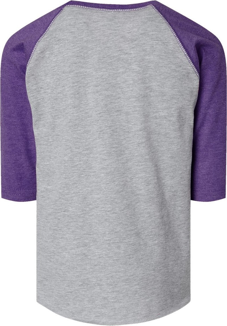 Rear View of Vintage Heather/ Vintage Purple Toddler Baseball Fine Jersey Three-Quarter Sleeve Tee - 3330