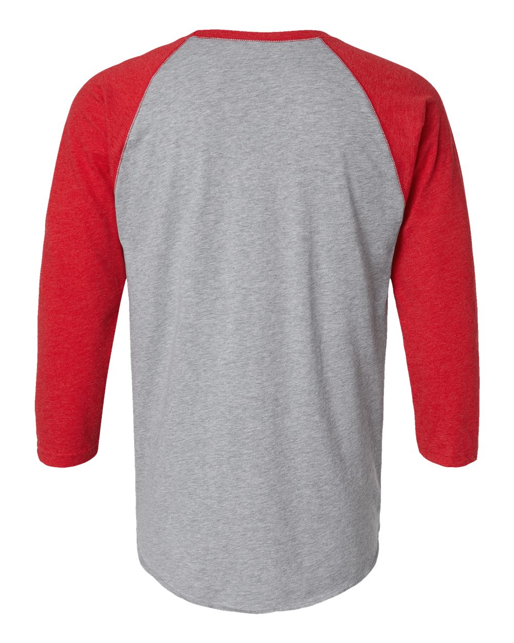 Rear View of Vintage Heather/ Vintage Red Baseball Fine Jersey Three-Quarter Sleeve Tee - 6930