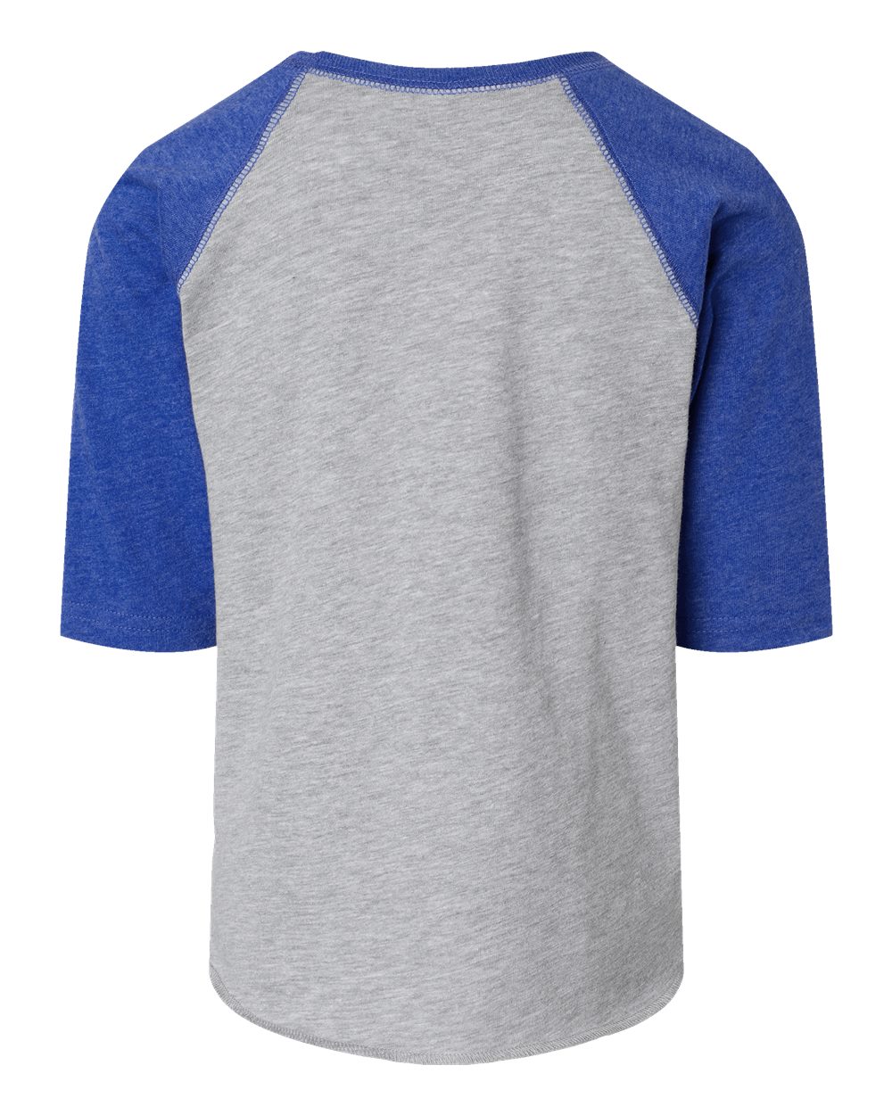 Rear View of Vintage Heather/ Vintage Royal Toddler Baseball Fine Jersey Three-Quarter Sleeve Tee - 3330