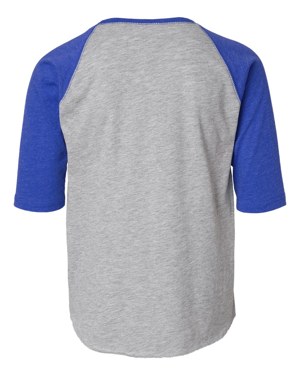 Rear View of Vintage Heather/ Vintage Royal Youth Baseball Fine Jersey Three-Quarter Sleeve Tee - 6130