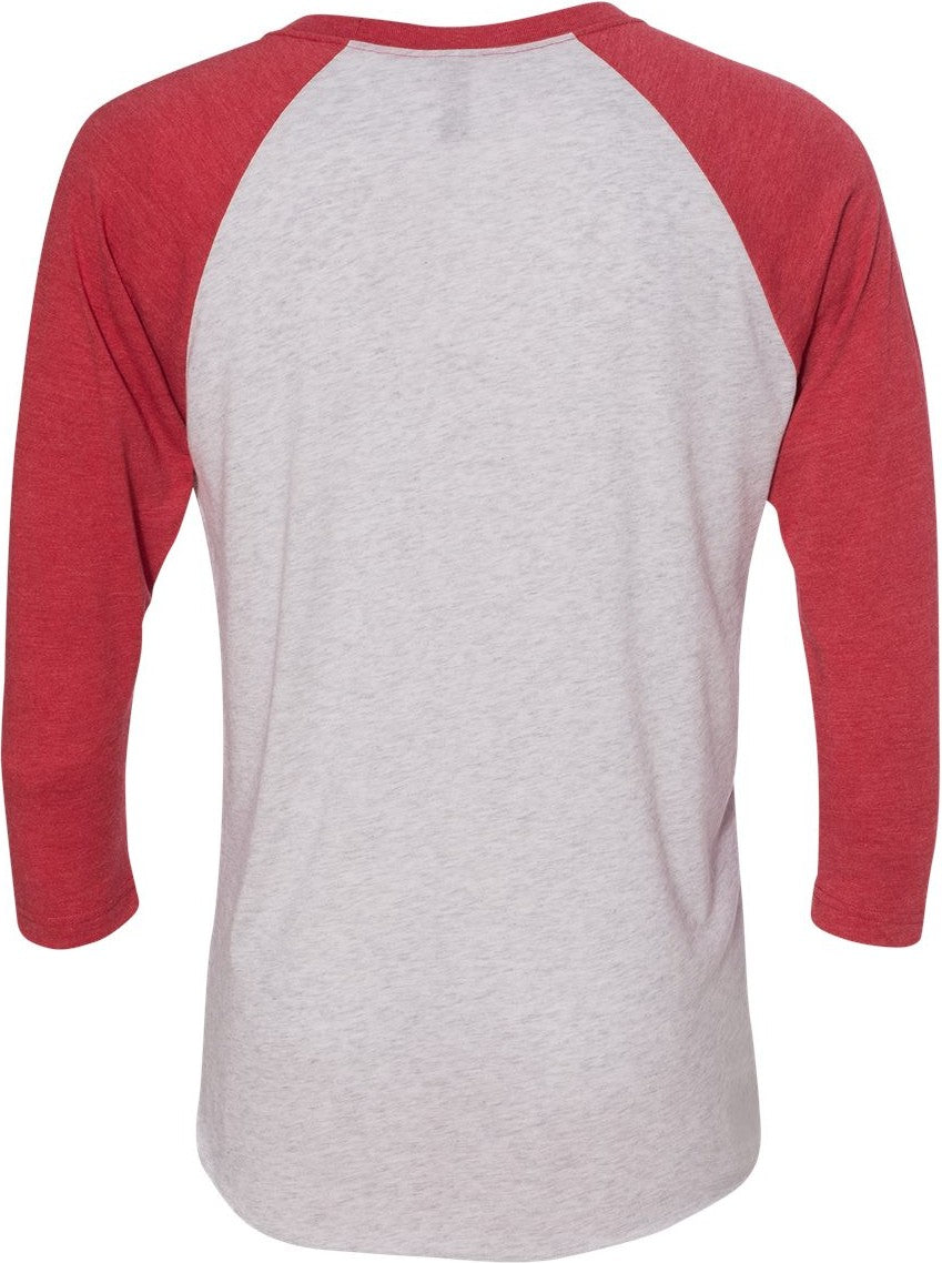 Rear View of Vintage Red Sleeves/ Heather White Body Triblend Three-Quarter Raglan T-Shirt - 6051