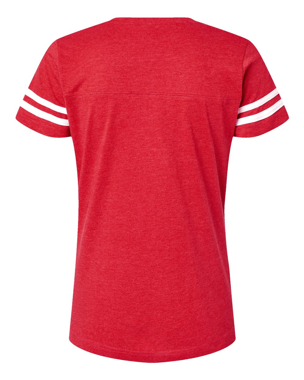 Rear View of Vintage Red/ White Women's Football V-Neck Fine Jersey Tee - 3537