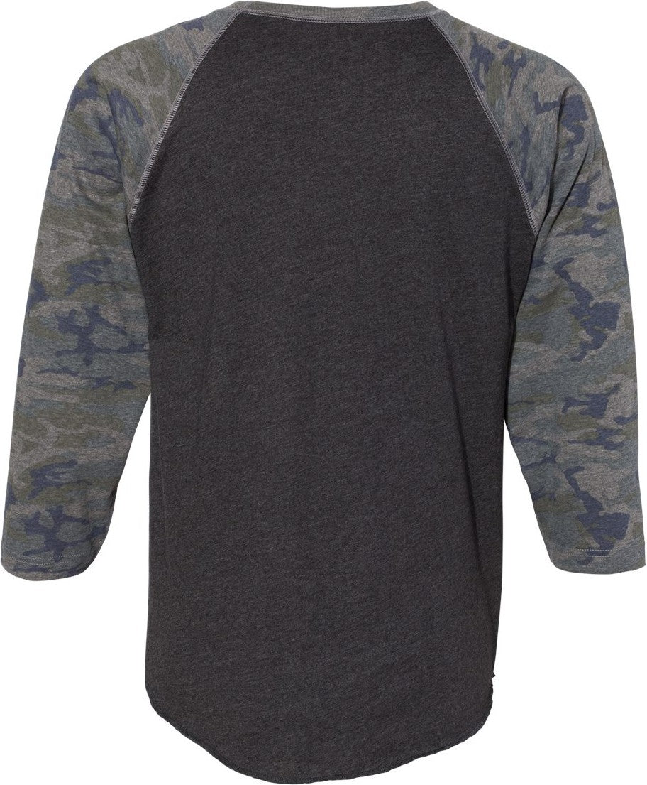 Rear View of Vintage Smoke/ Vintage Camo Baseball Fine Jersey Three-Quarter Sleeve Tee - 6930
