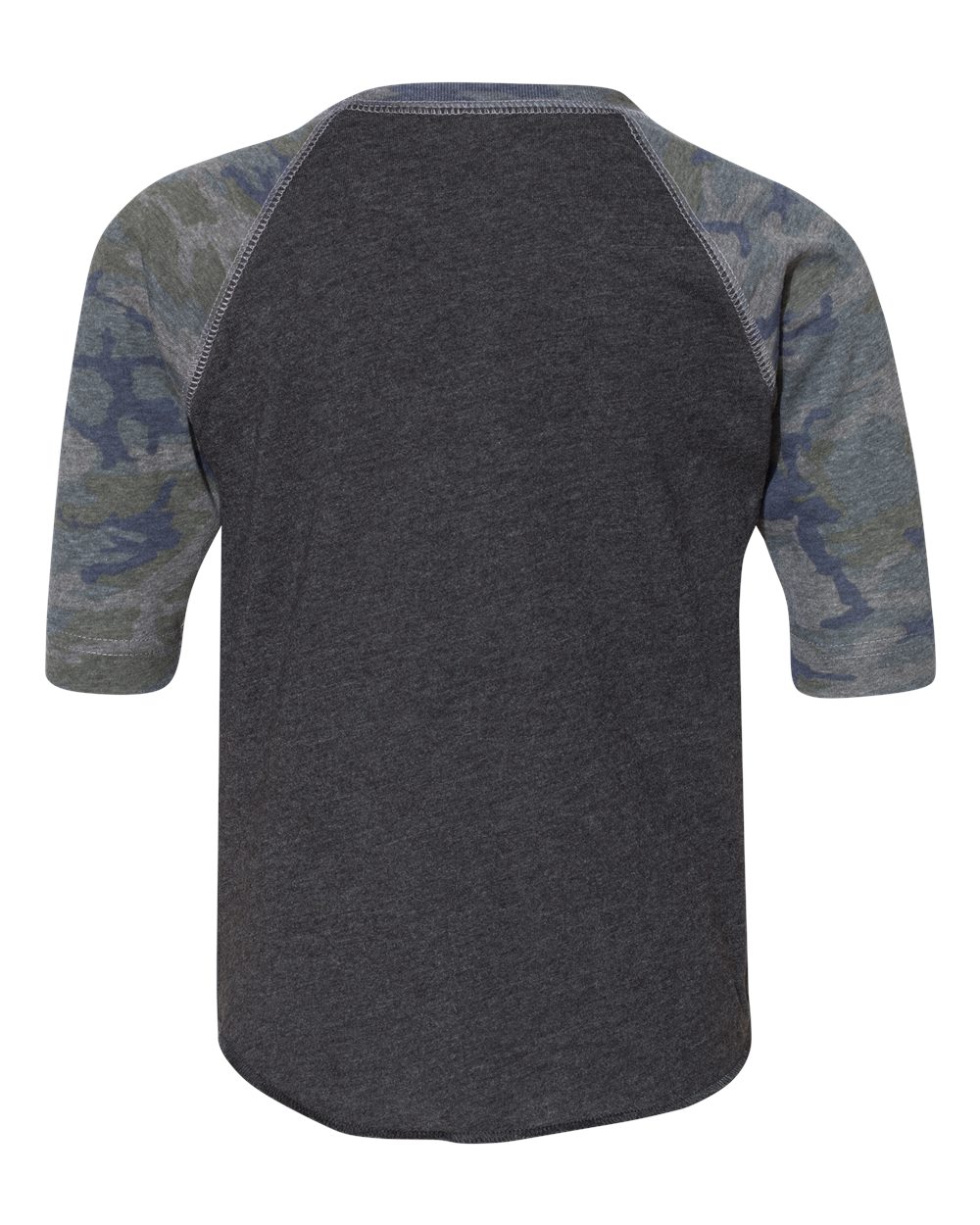 Rear View of Vintage Smoke/ Vintage Camo Toddler Baseball Fine Jersey Three-Quarter Sleeve Tee - 3330