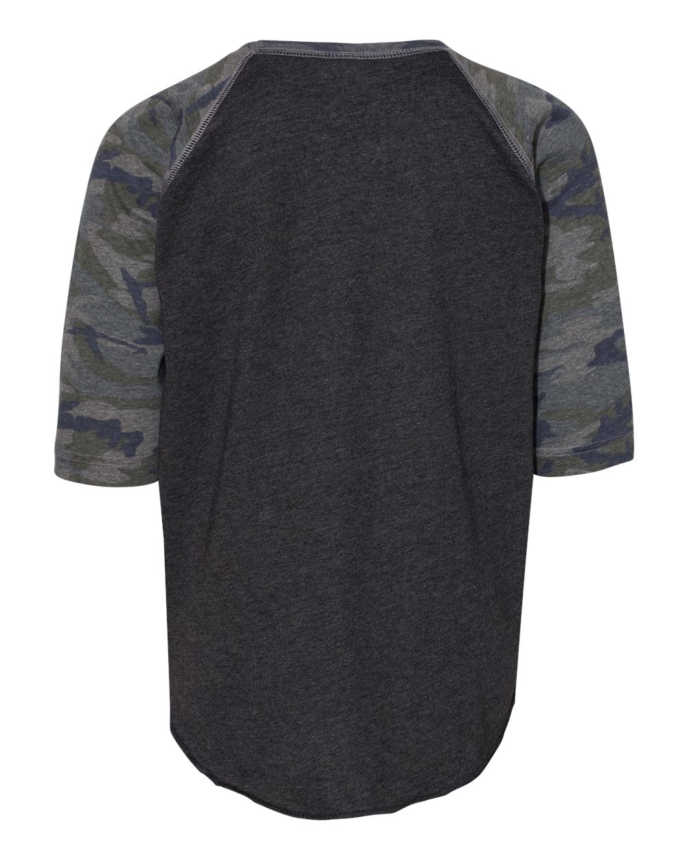 Rear View of Vintage Smoke/ Vintage Camo Youth Baseball Fine Jersey Three-Quarter Sleeve Tee - 6130