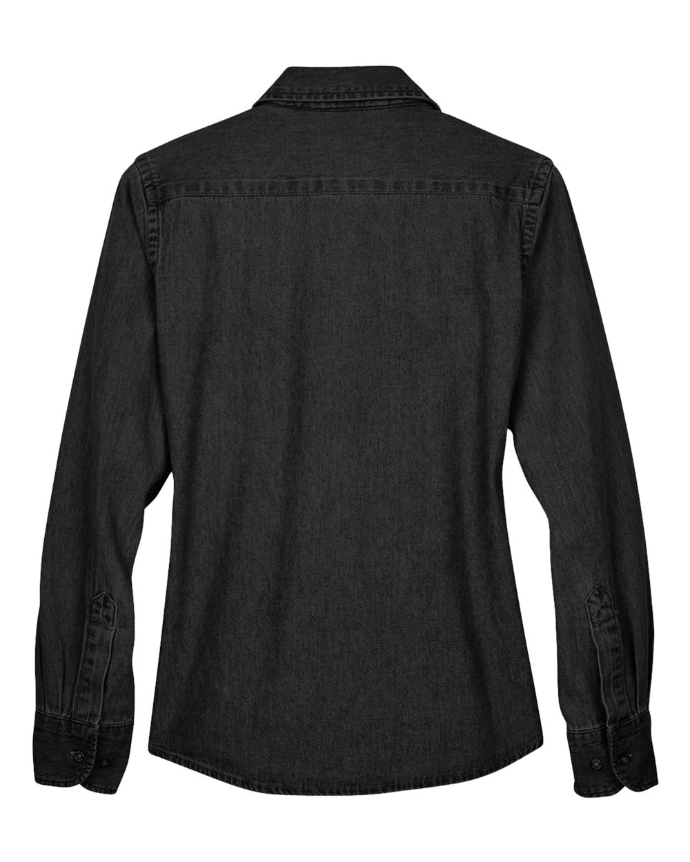 Rear View of Washed Black Women's Long Sleeve Denim Shirt - M550W