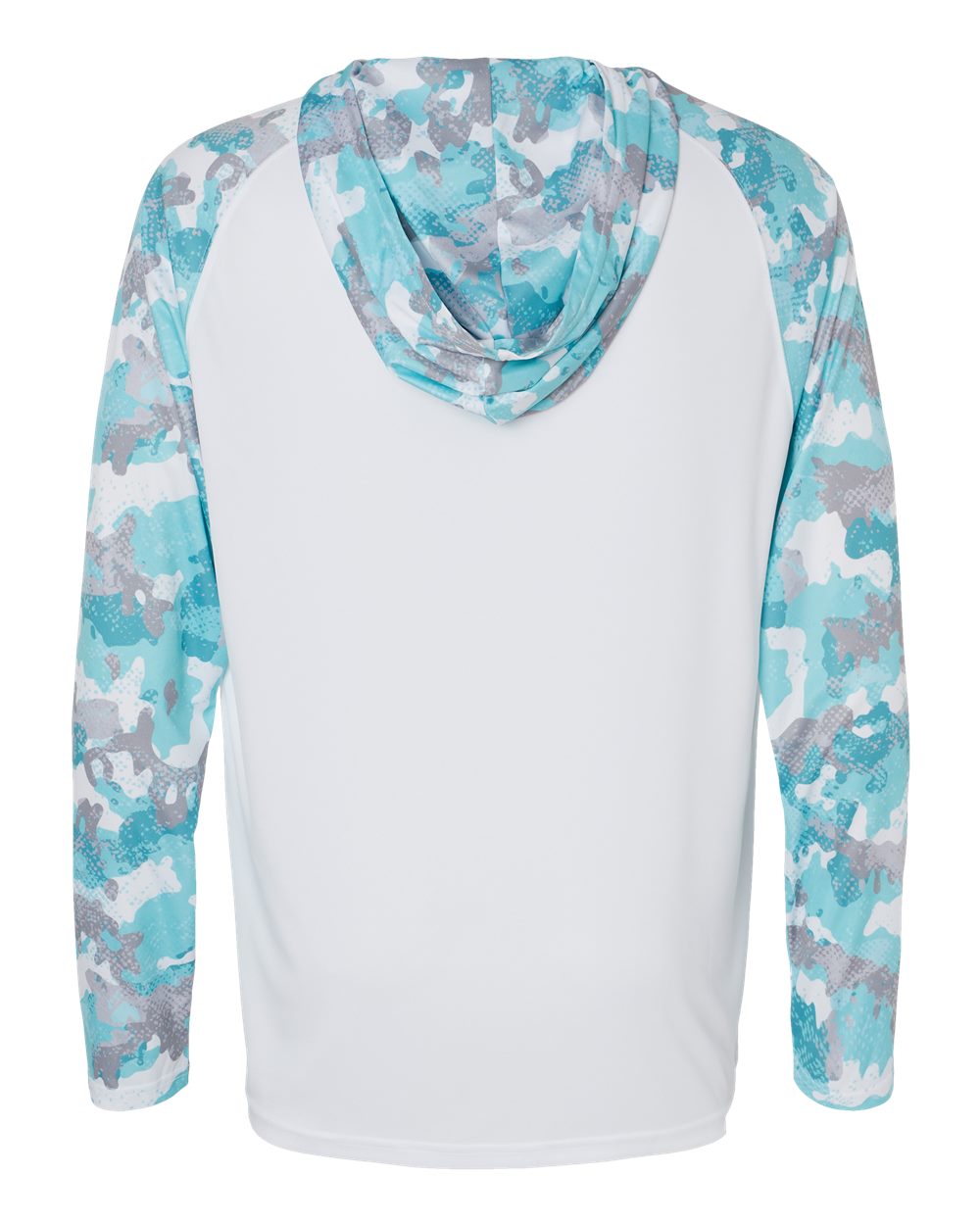 Front View of White/ Aqua Camo Tortuga Extreme Performance Hooded T-Shirt - 240