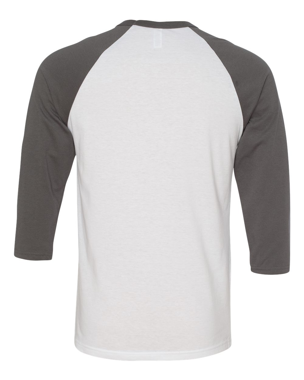 Rear View of White/ Asphalt Three-Quarter Sleeve Baseball Tee - 3200