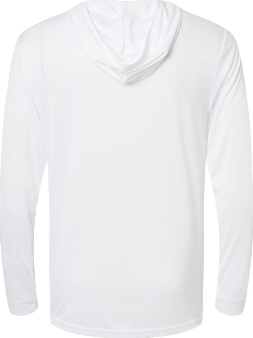 Rear View of White Bahama Performance Hooded Long Sleeve T-Shirt - 220