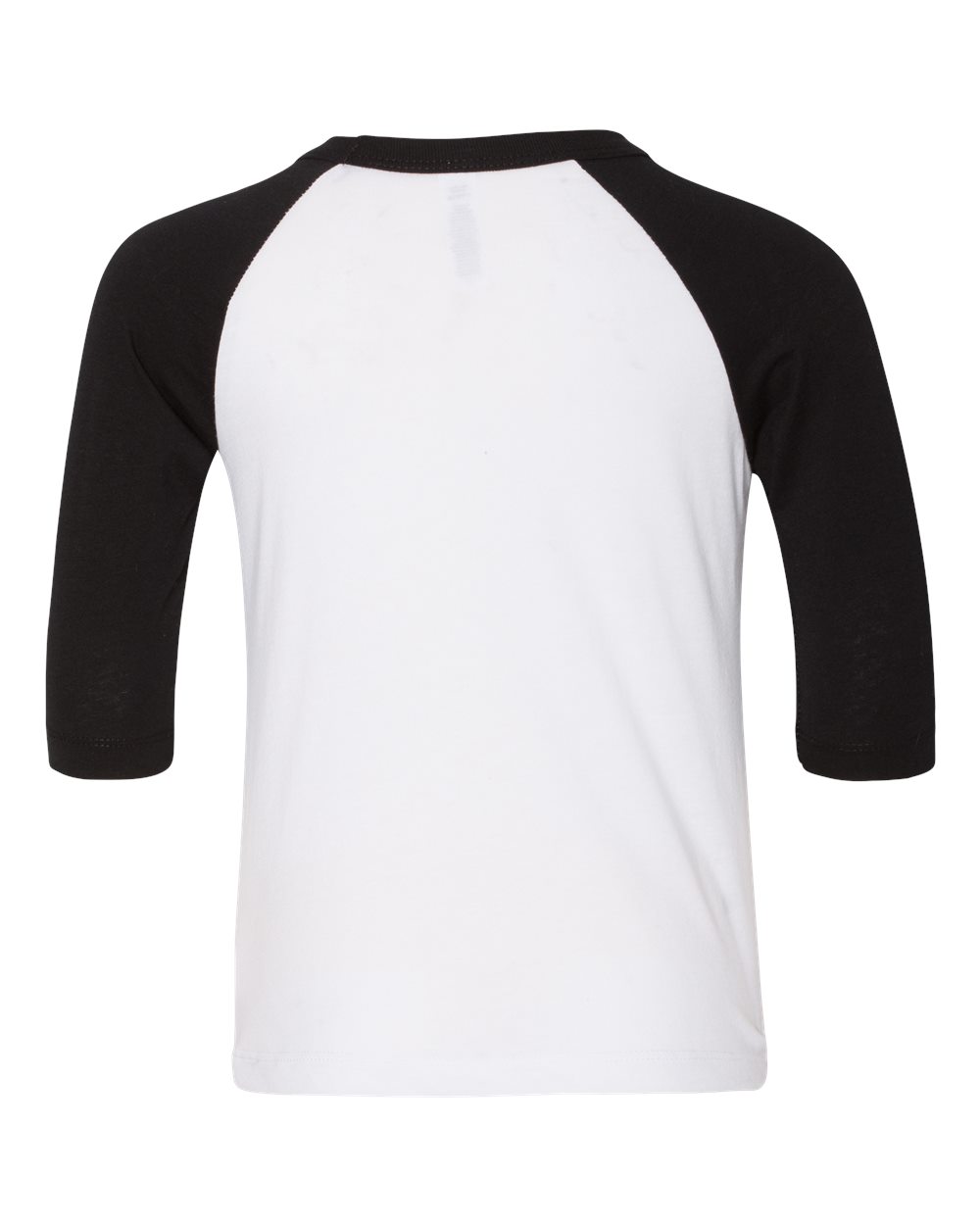 Rear View of White/ Black Toddler Three-Quarter Sleeve Baseball Tee - 3200T