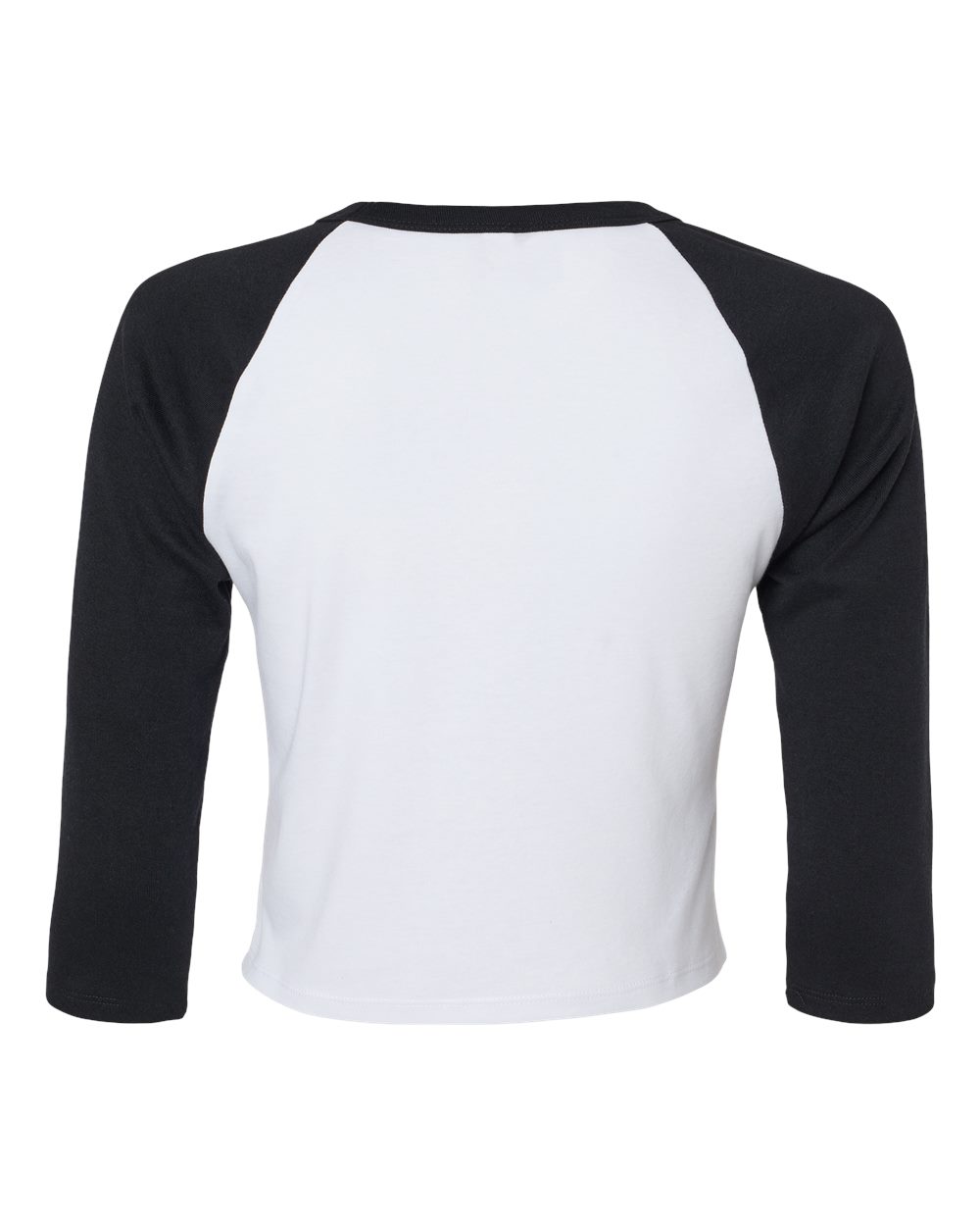 Rear View of White/ Black Women's Micro Rib 3/4 Raglan Sleeve Baby Tee - 1200