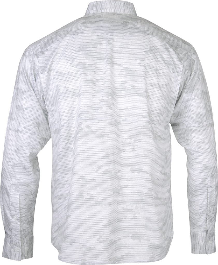 Rear View of White Buxton Sublimated Long Sleeve Fishing Shirt - 709