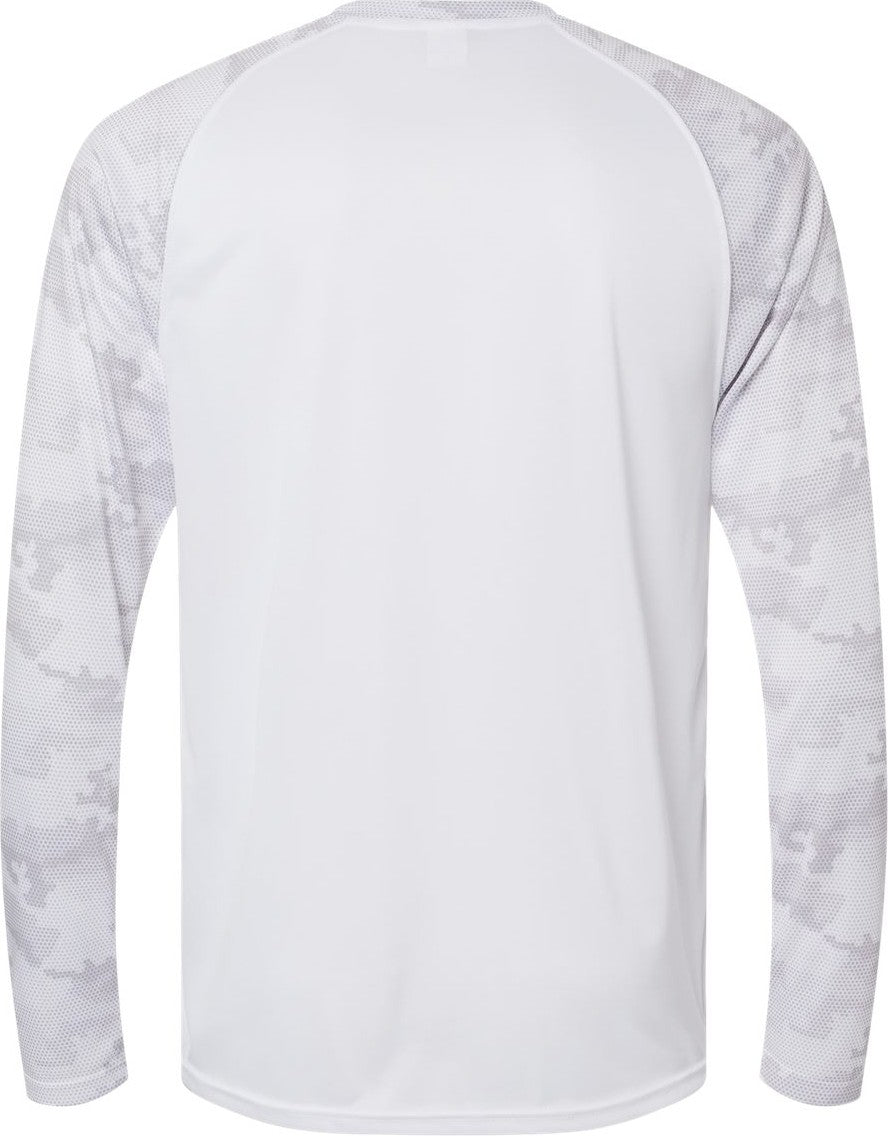 Rear View of White Cayman Performance Camo Colorblocked Long Sleeve T-Shirt - 216