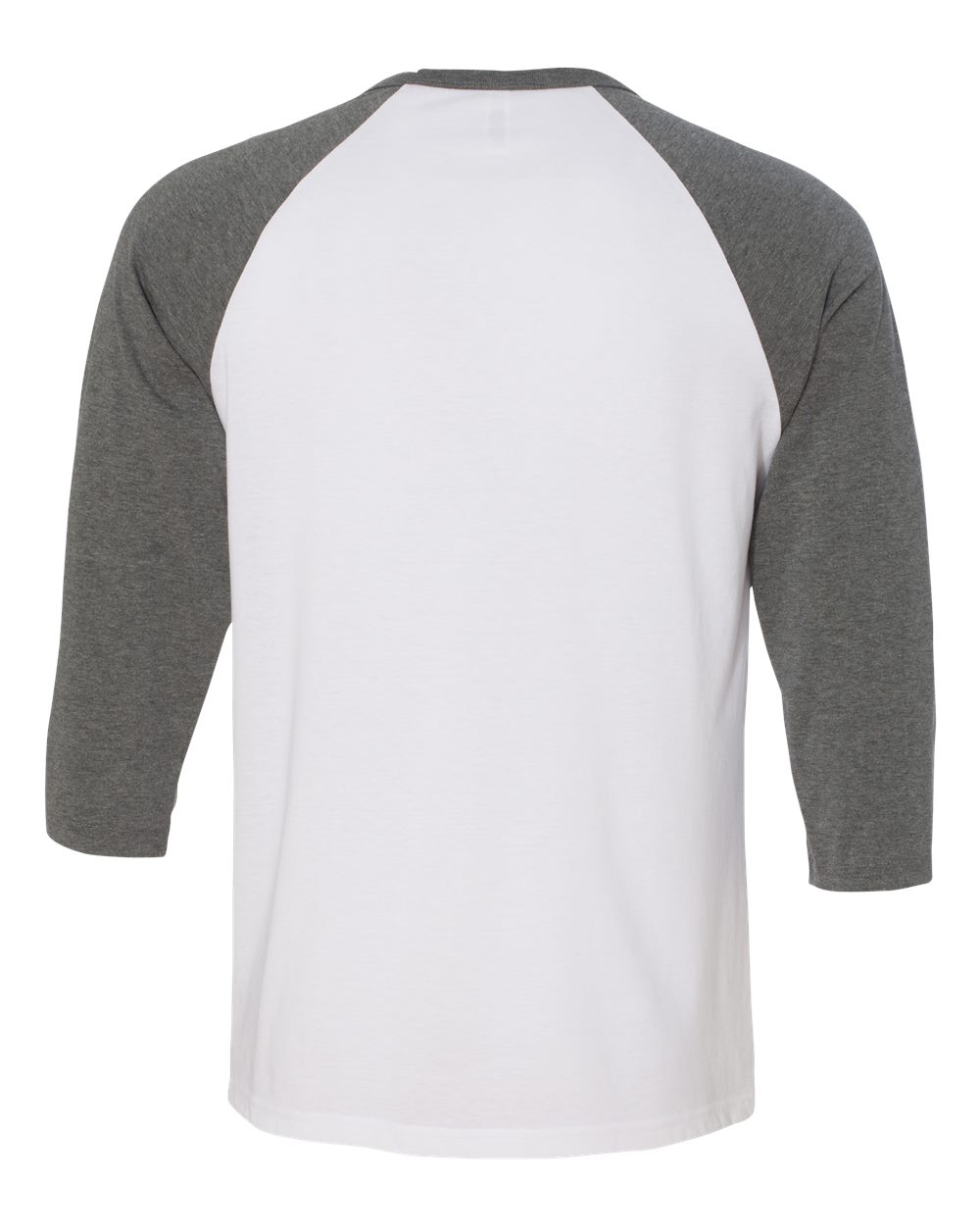 Rear View of White/ Deep Heather Three-Quarter Sleeve Baseball Tee - 3200