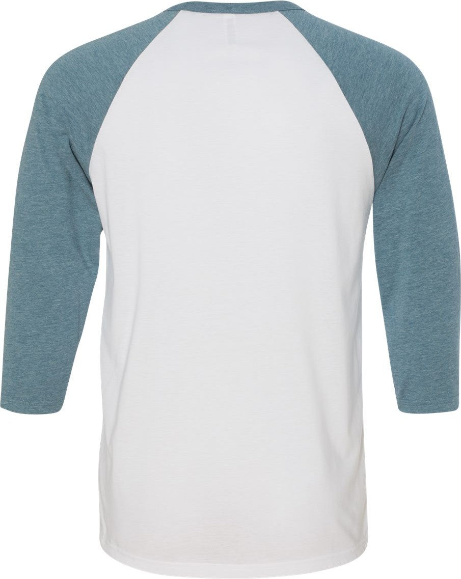 Rear View of White/ Denim Three-Quarter Sleeve Baseball Tee - 3200