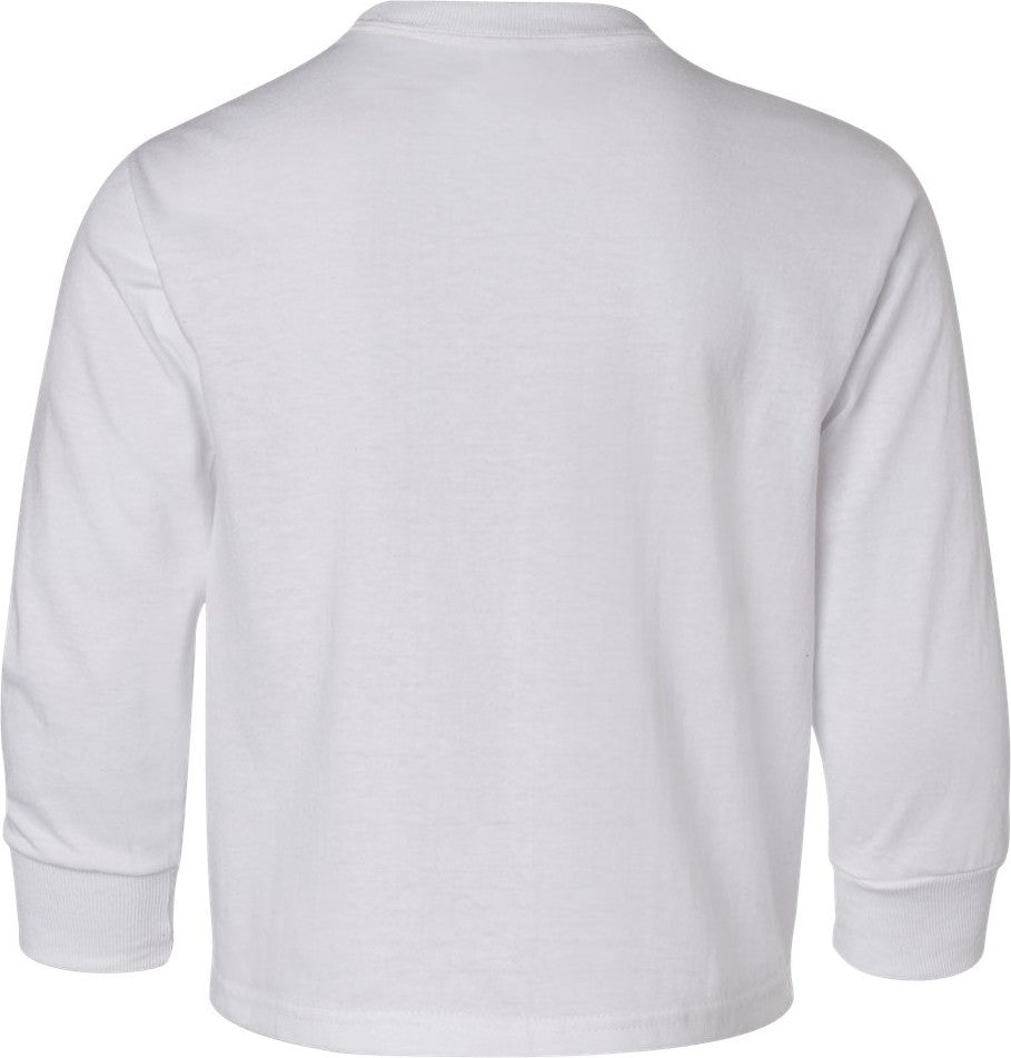 Rear View of White Dri-Power® Youth Long Sleeve 50/50 T-Shirt - 29BLR