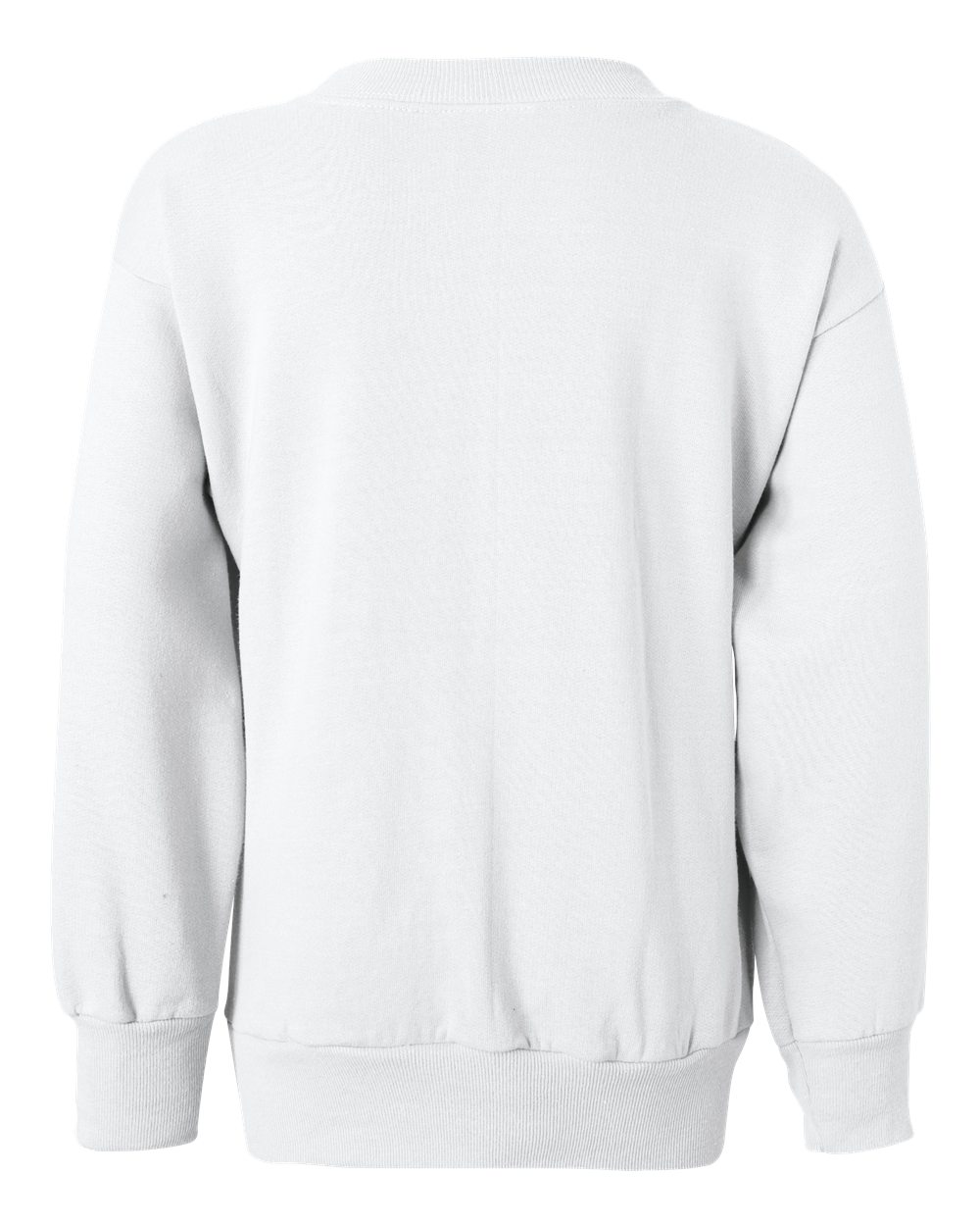 Rear View of White Ecosmart® Youth Crewneck Sweatshirt - P360