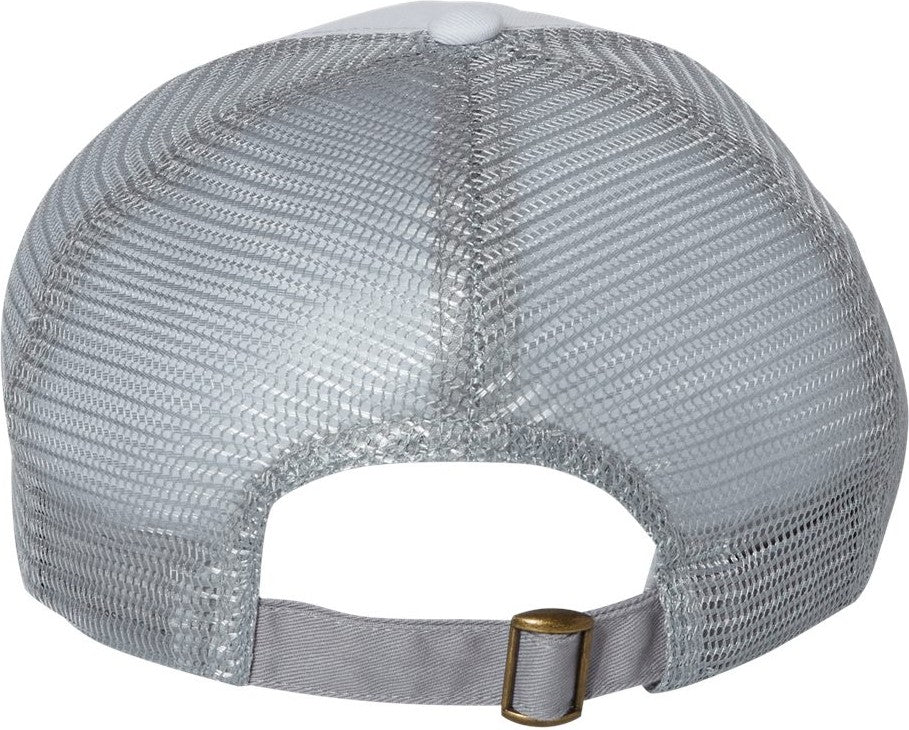 Rear View of White/ Grey Contrast-Stitch Mesh-Back Cap - 3100