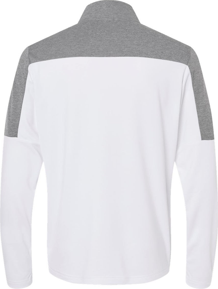 Rear View of White/ Grey Three Melange Lightweight Quarter-Zip Pullover - A552