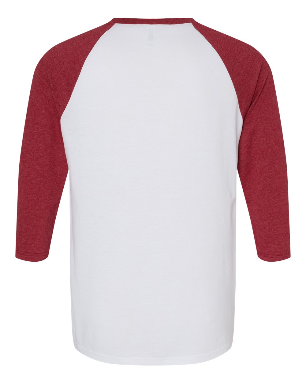 Rear View of White/ Heather Cardinal CVC Three-Quarter Sleeve Tee - 2003CVC