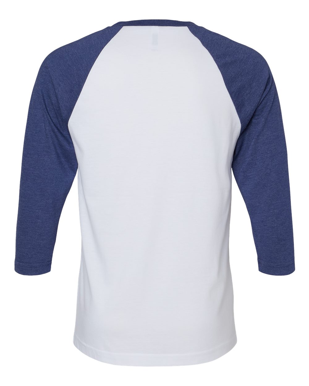 Rear View of White/ Heather Indigo CVC Three-Quarter Sleeve Tee - 2003CVC