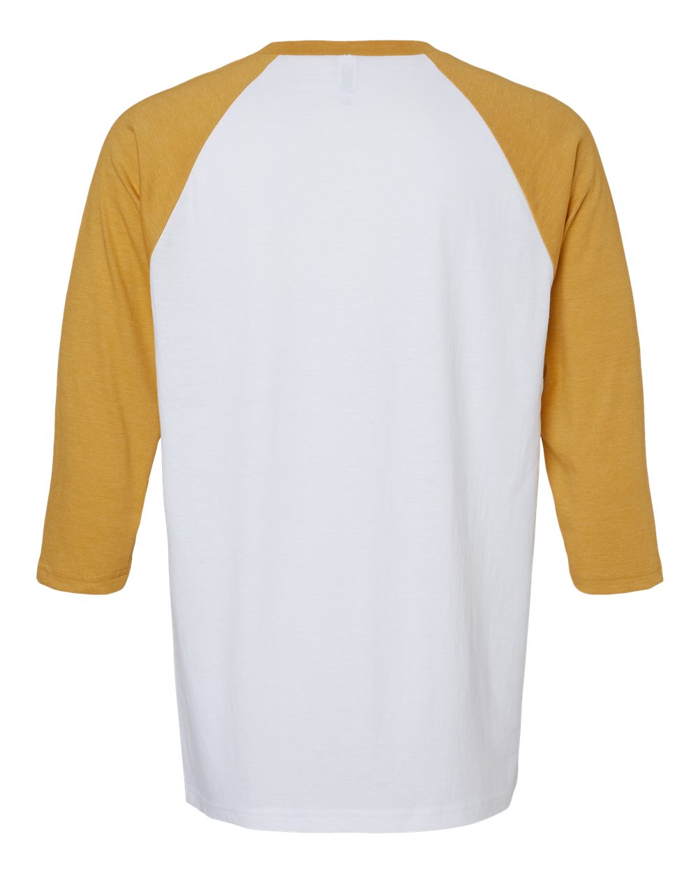 Rear View of White/ Heather Mustard CVC Three-Quarter Sleeve Tee - 2003CVC