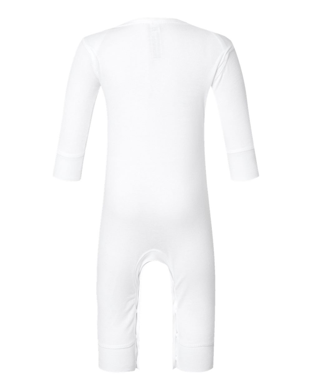 Rear View of White Infant Long Legged Baby Rib Bodysuit - 4412