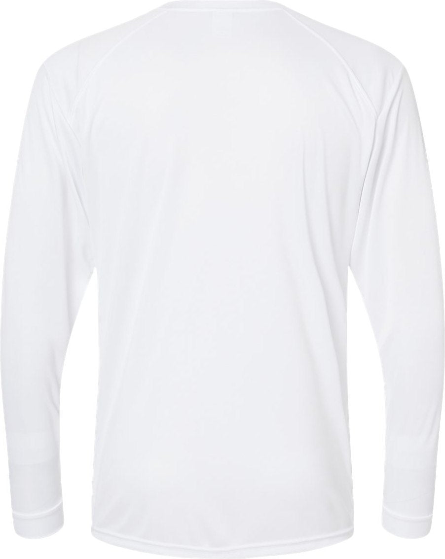 Rear View of White Long Islander Performance Long Sleeve T-Shirt - 210