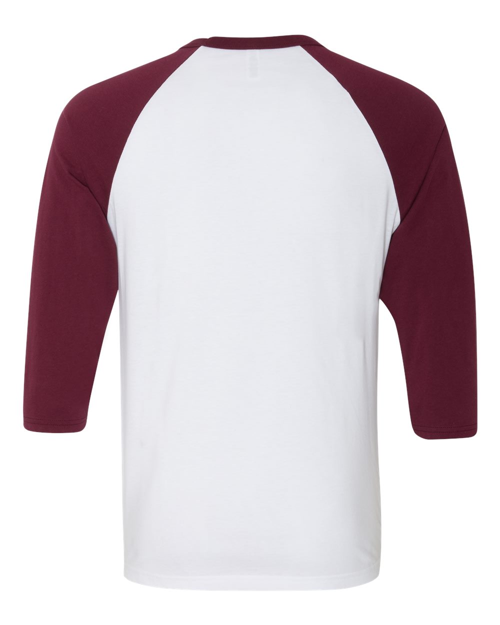 Rear View of White/ Maroon Three-Quarter Sleeve Baseball Tee - 3200