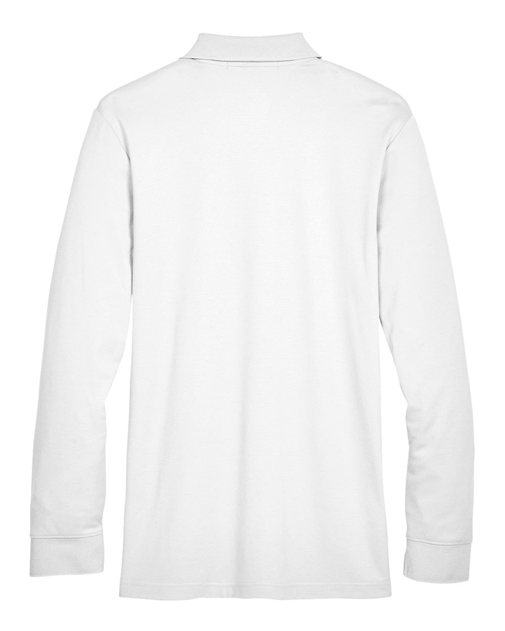 Rear View of White Men's CrownLux Performance® Plaited Long Sleeve Polo - DG20L