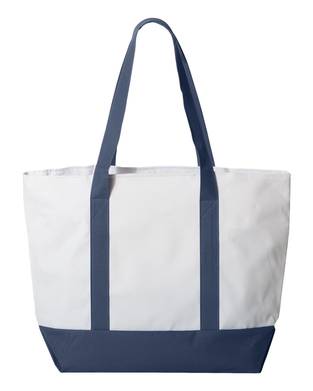 Rear View of White/ Navy Bay View Giant Zippered Tote - 7006
