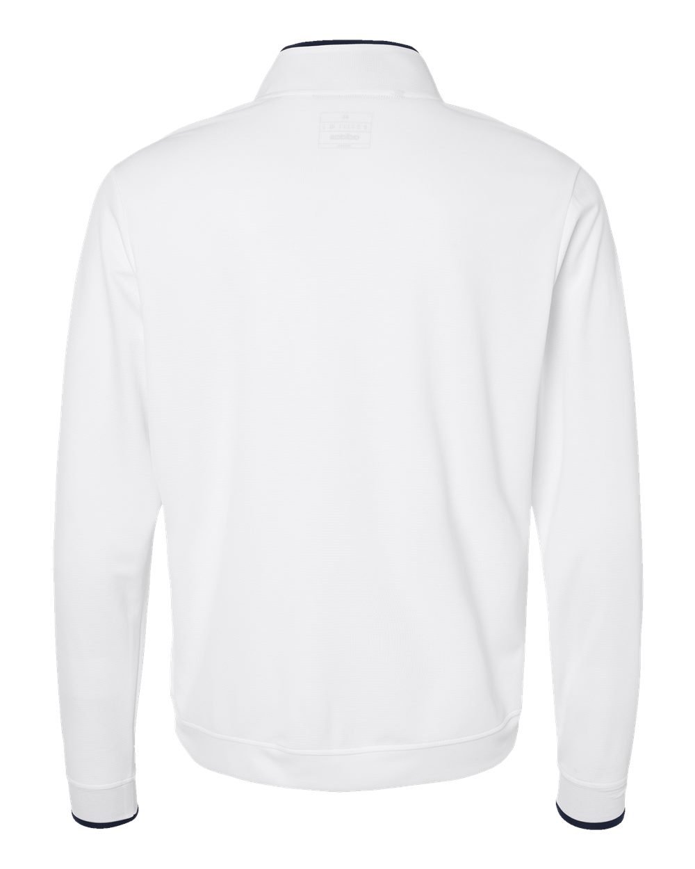 Rear View of White/ Navy Lightweight Quarter-Zip Pullover - A2002