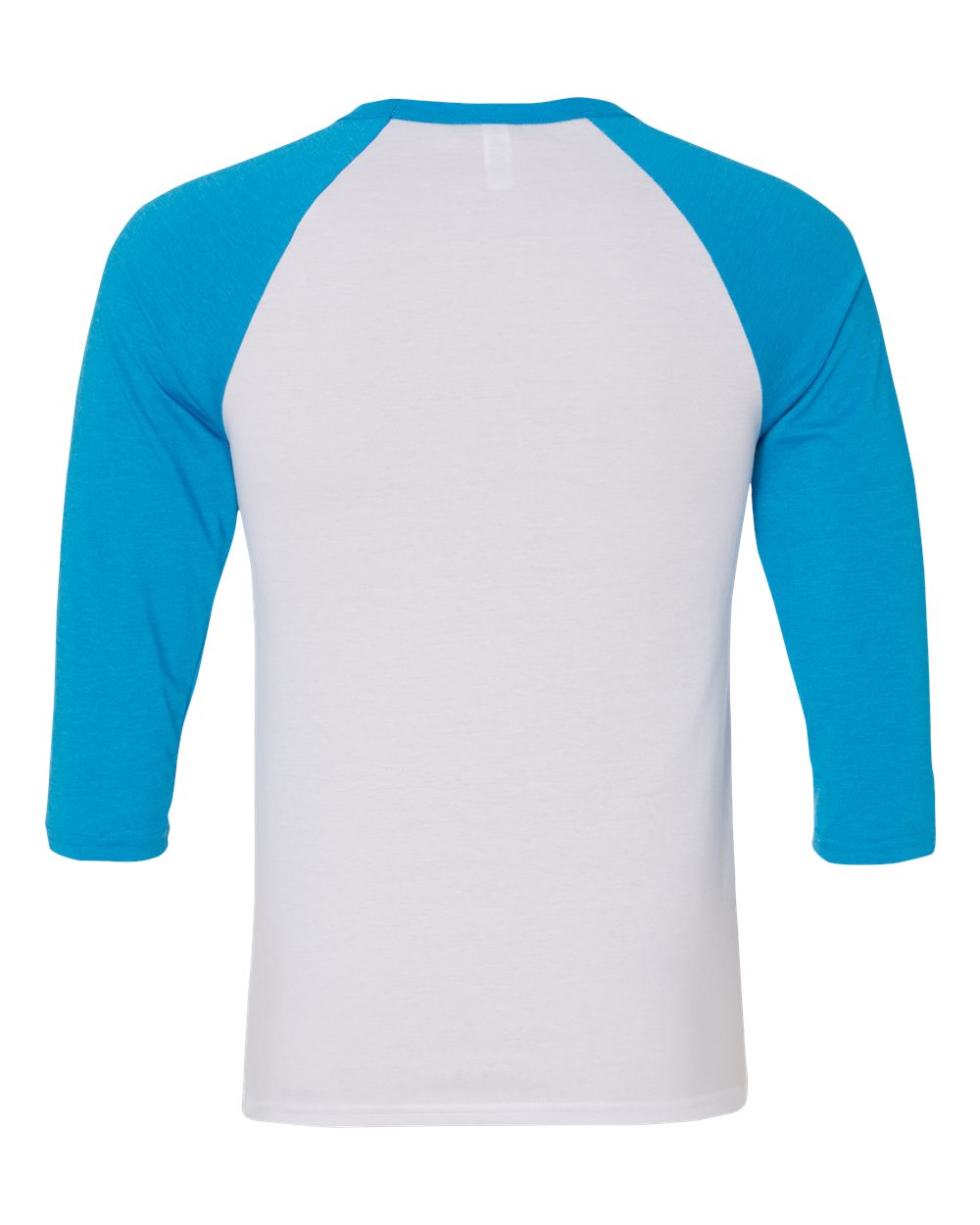 Rear View of White/ Neon Blue Three-Quarter Sleeve Baseball Tee - 3200