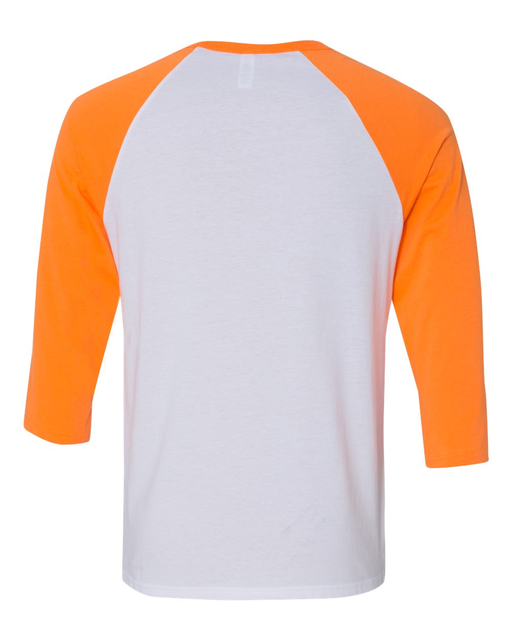 Rear View of White/ Neon Orange Three-Quarter Sleeve Baseball Tee - 3200