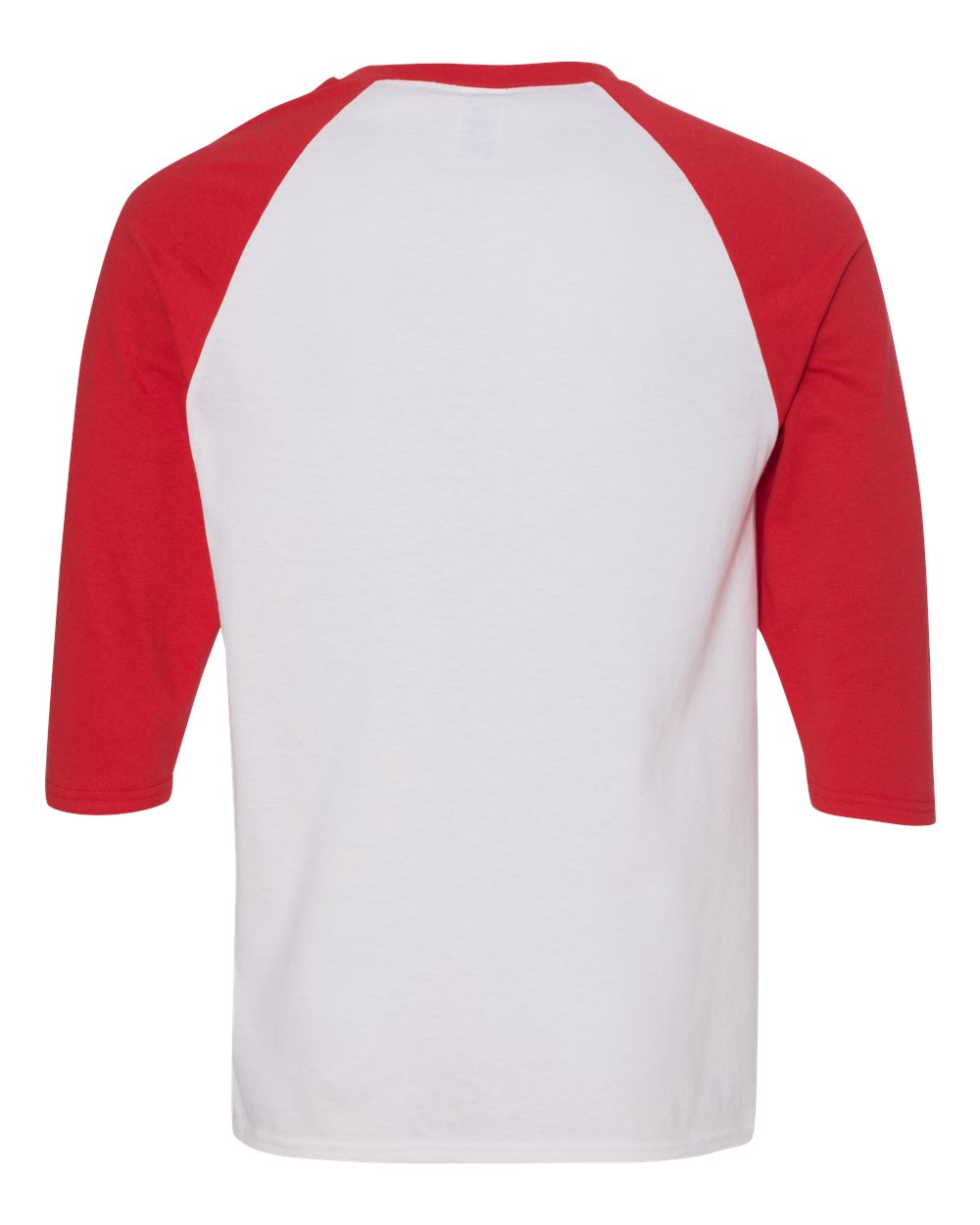 Rear View of White/ Red Heavy Cotton™ Raglan Three-Quarter Sleeve T-Shirt - 5700