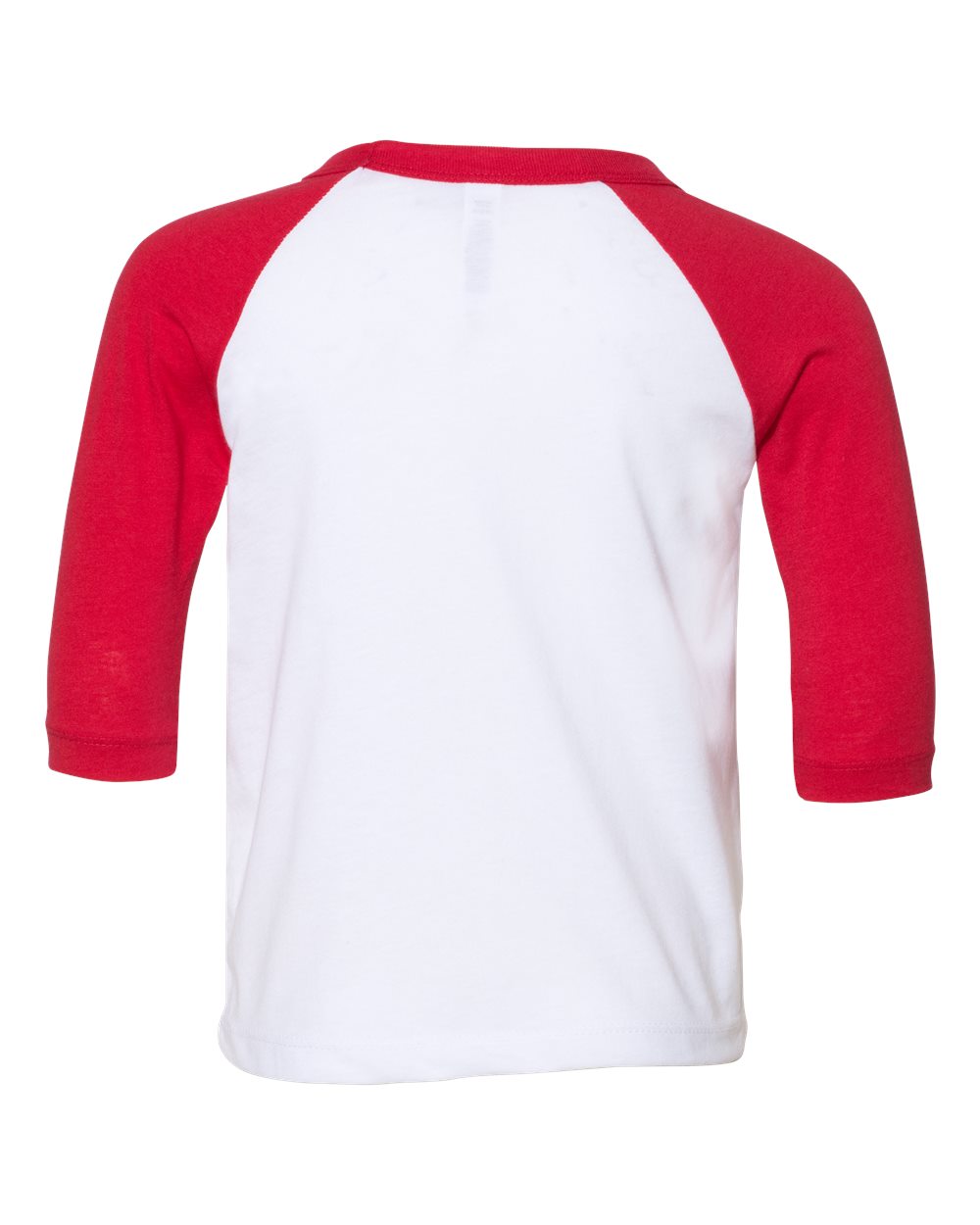 Rear View of White/ Red Toddler Three-Quarter Sleeve Baseball Tee - 3200T