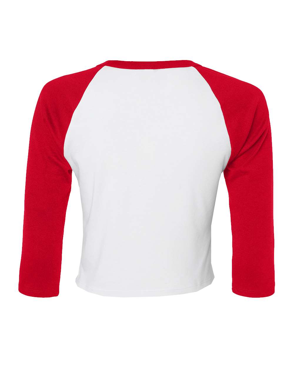 Rear View of White/ Red Women's Micro Rib 3/4 Raglan Sleeve Baby Tee - 1200