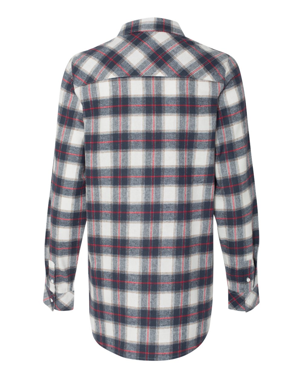Rear View of White/ Red Women's Yarn-Dyed Long Sleeve Flannel Shirt - 5210