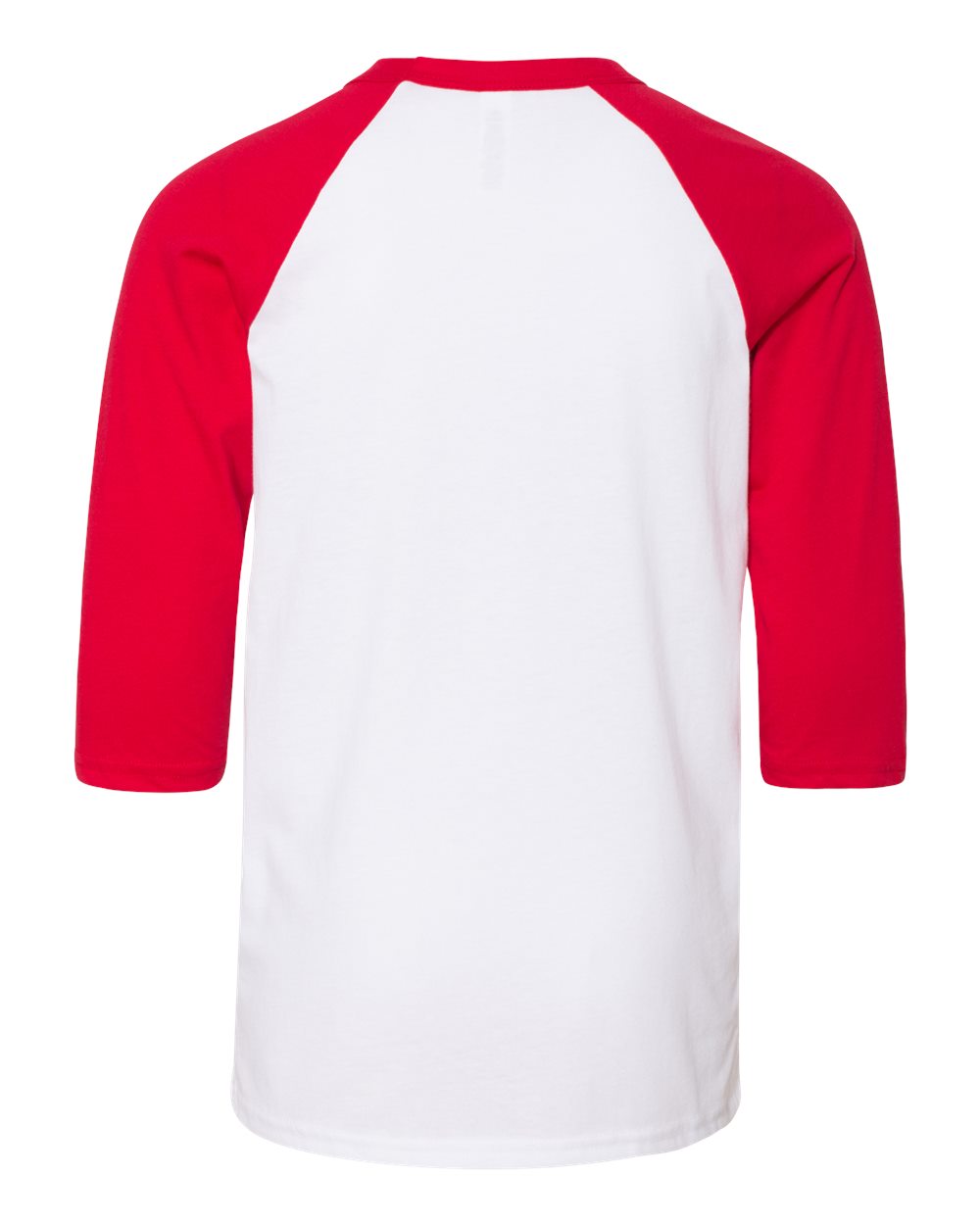 Rear View of White/ Red Youth Three-Quarter Sleeve Baseball Tee - 3200Y