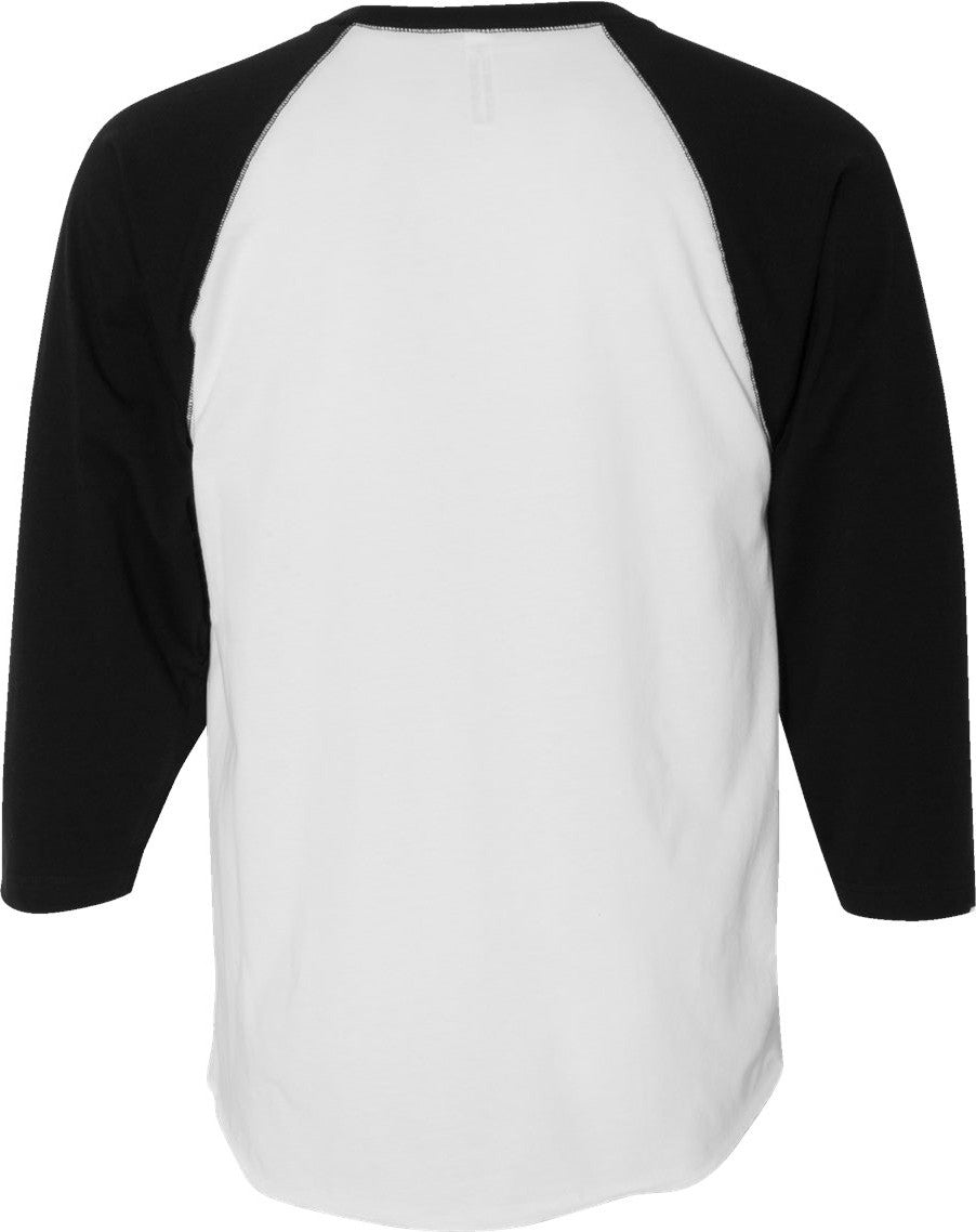 Rear View of White Solid/ Black Baseball Fine Jersey Three-Quarter Sleeve Tee - 6930