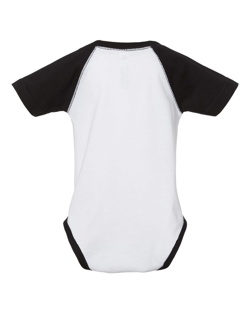 Rear View of White Solid/ Black Infant Baseball Fine Jersey Bodysuit - 4430