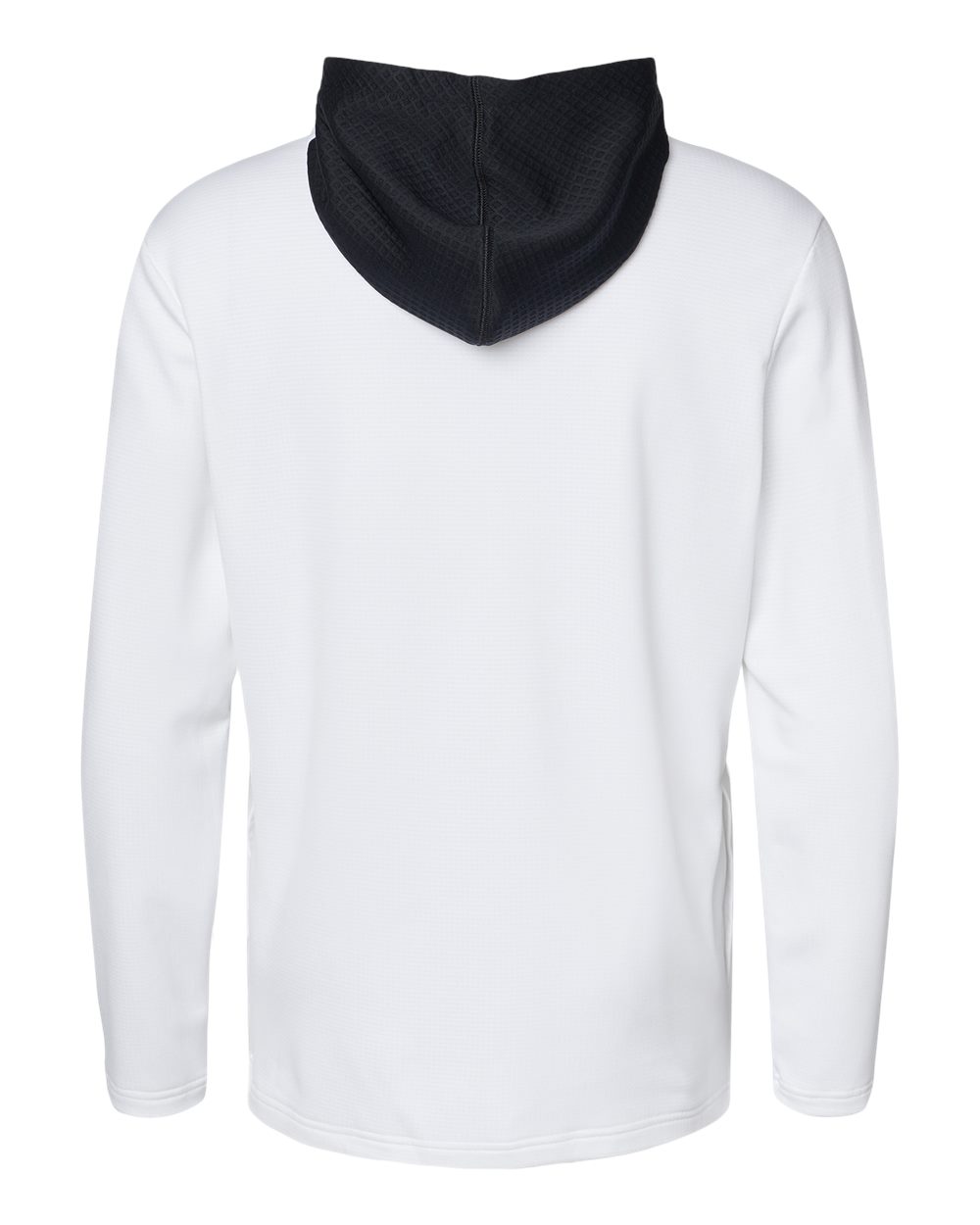 Rear View of White Textured Mixed Media Hooded Sweatshirt - A530