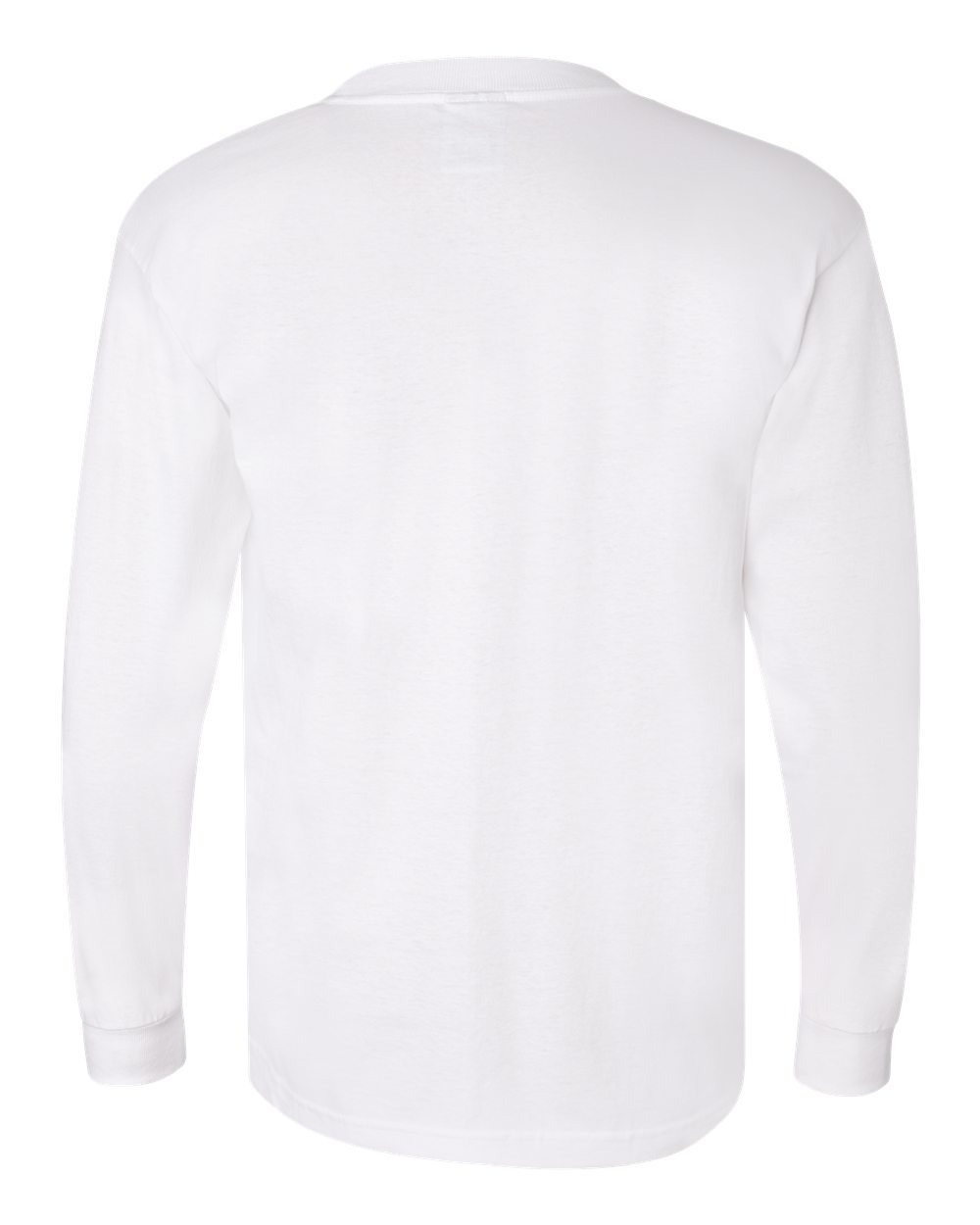 Rear View of White Union-Made Long Sleeve Pocket T-Shirt - 3055