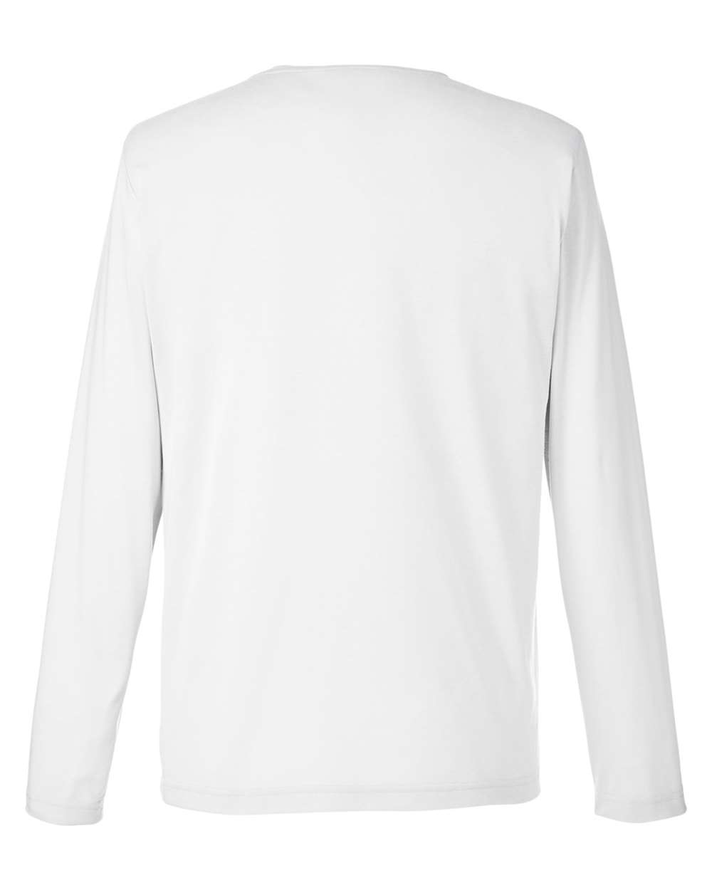 Rear View of White Unisex Fusion ChromaSoft™ Performance Long Sleeve T-Shirt - CE111L