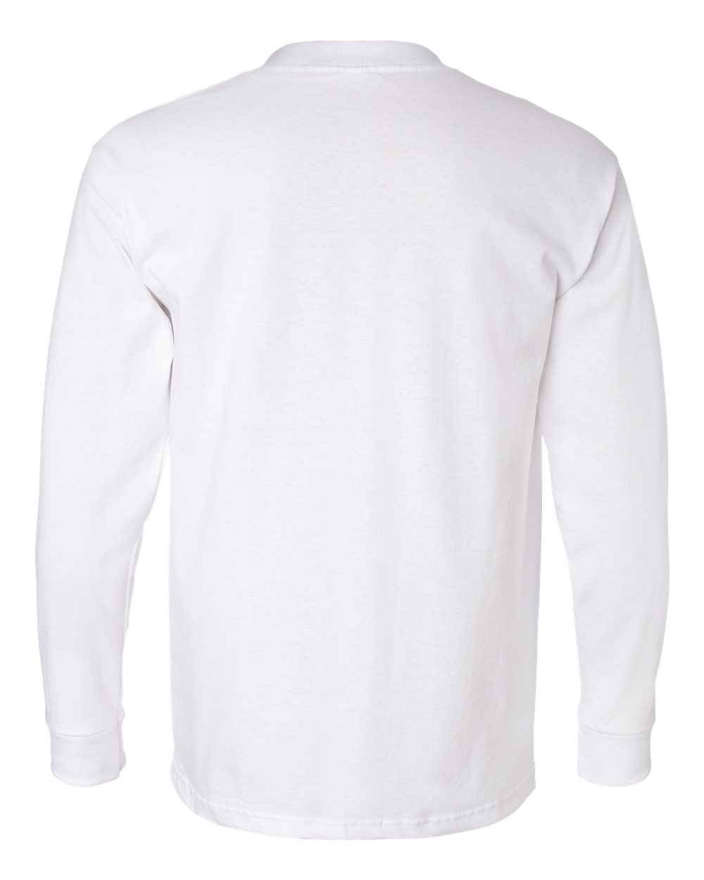 Rear View of White USA-Made Long Sleeve Pocket T-Shirt - 8100