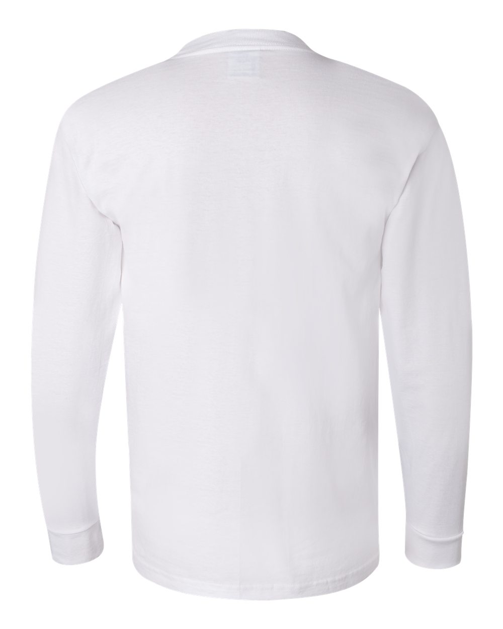 Rear View of White USA-Made Long Sleeve T-Shirt - 6100